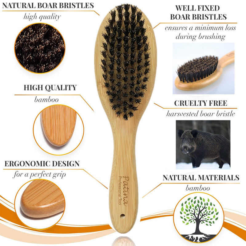 [Australia] - Patina Pet Grooming Brush,Natural Bamboo Boar Bristles Brush for Matted Short and Long Haired Dogs Cats Gentle Easy Grooming Massage 