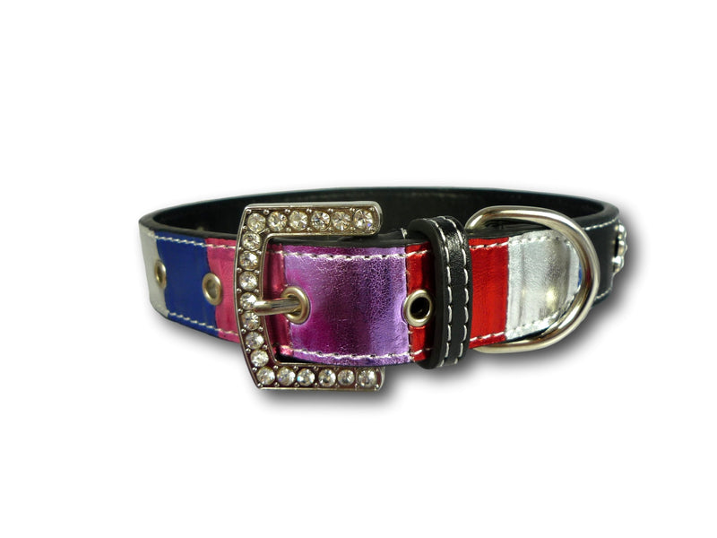 Cara Mia Dogwear Metallic Multi Coloured Paw Stud Collar with Diamante Buckle (Small) Small - PawsPlanet Australia