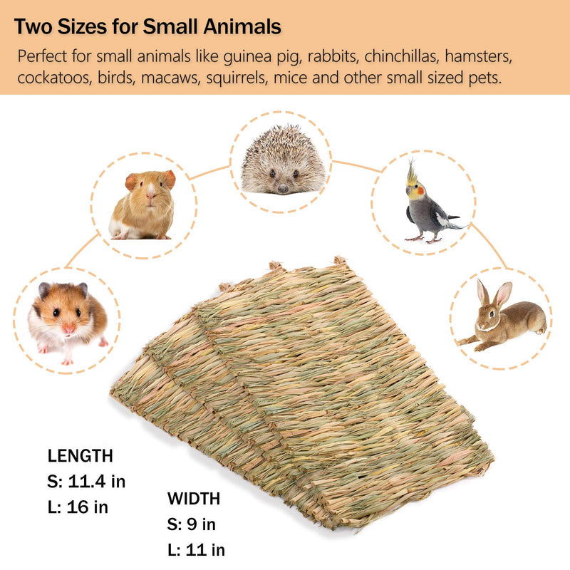 AOFITEE Rabbit Bunny Grass Mat, Natural Straw Woven Bed Mat for Small Animal, Grass Bedding Nest Chew Toy Bed Play Toy for Rabbit Guinea Pig Hamster Rat Parrot (Pack of 3/5) 3 Pack - PawsPlanet Australia