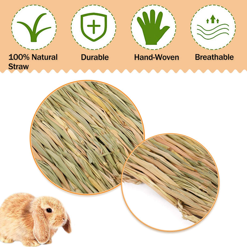 AOFITEE Rabbit Bunny Grass Mat, Natural Straw Woven Bed Mat for Small Animal, Grass Bedding Nest Chew Toy Bed Play Toy for Rabbit Guinea Pig Hamster Rat Parrot (Pack of 3/5) 3 Pack - PawsPlanet Australia