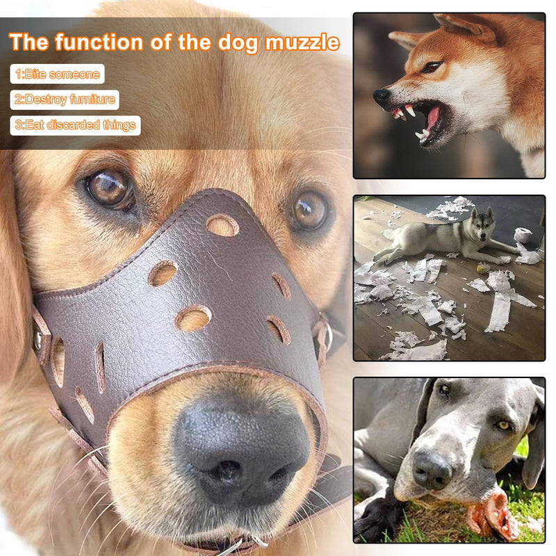 Dog Muzzle, Adjustable Loop Dog Muzzle, PU Materials, Breathable, Safer, For Medium and Large Dogs, Prevents Biting, Chewing and Barking (Coffee Color) - PawsPlanet Australia