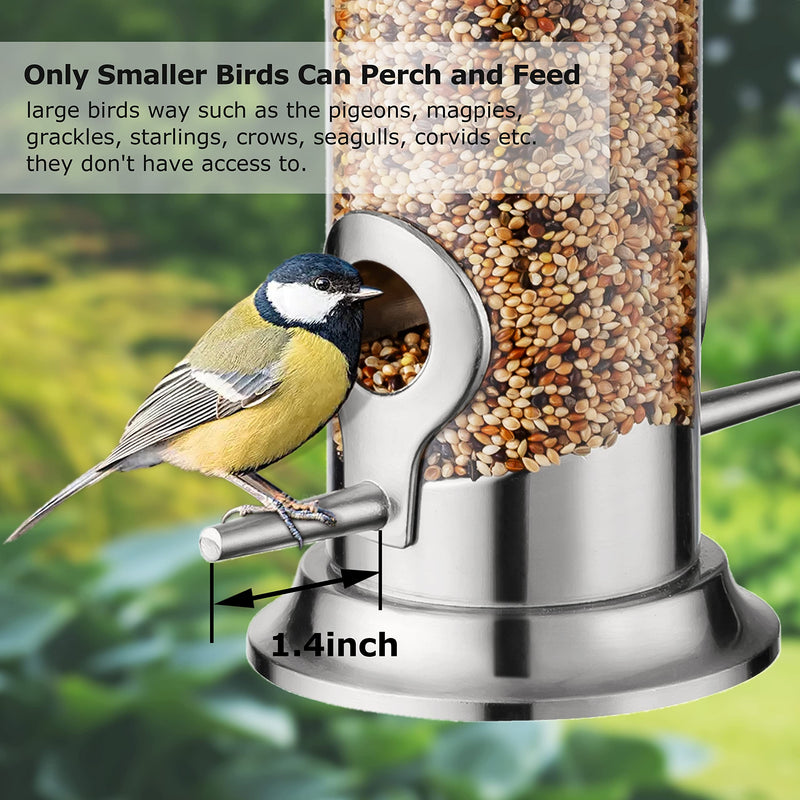 iBorn Aluminium Metal Bird Feeder Hanging Bird Seed Feeder for Mix Seed Blends, Niger Seed Feeder, Sunflower Heart, Heavy Duty All Metal NICKLE Finishing, 8 Inch 2Port 8INCH - PawsPlanet Australia