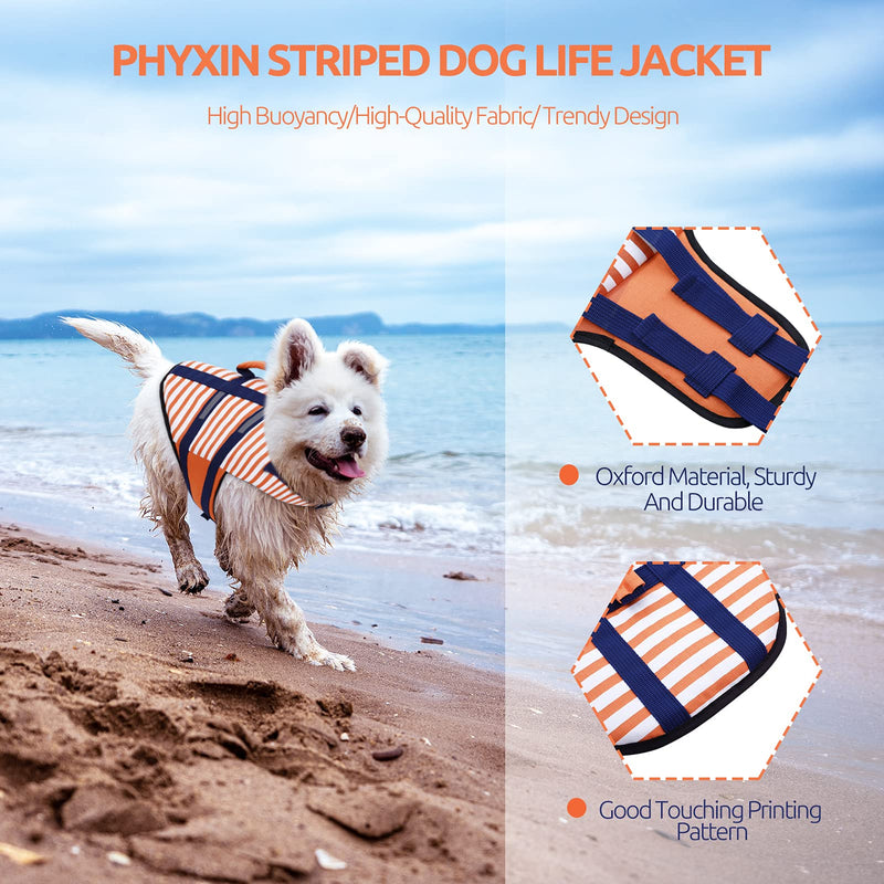 Phyxin Dog Life Jacket, Striped Pet Life Vest for Swimming, Adjustable Reflective Life Jacket for Dogs, Puppy Safety Vest for Kayaking, Surfing, Boating X-Small Orange - PawsPlanet Australia