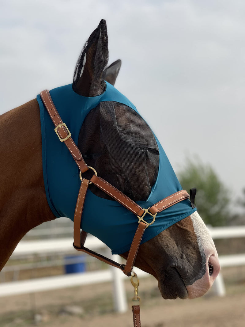Horse Fly Mask Super Comfort Horse Fly Mask Elasticity Fly Mask with Ears We Only Make Products That Horses Like Medium Dark Green - PawsPlanet Australia