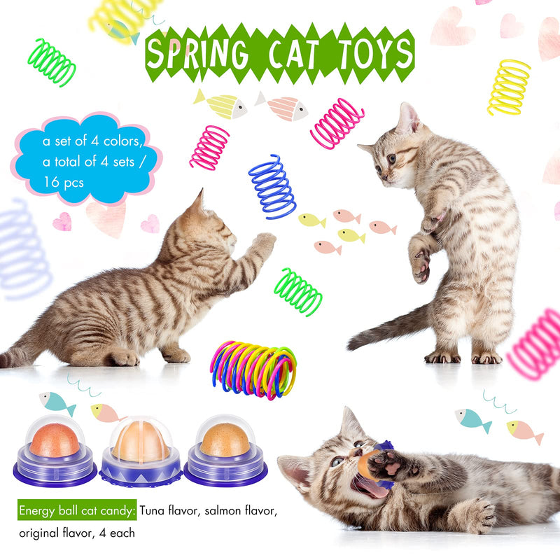 28 Pieces Cat Snack Candy Ball Cat Treats Candy Ball Cat Licking Candy Kitten Licking Sweet Ball Cat Licking Sugar Ball with Pet Wide Plastic Colorful Springs Cat Spring Toys Original, Salmon, Tuna - PawsPlanet Australia