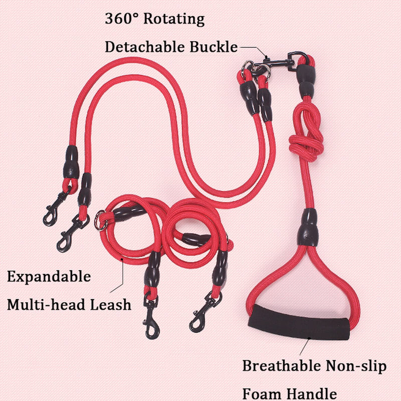 Dog training leash, dog training leash, adjustable, double dog leash, polyester, double leash, adjustable for small, medium-sized, walking, training and large dogs (red) - PawsPlanet Australia