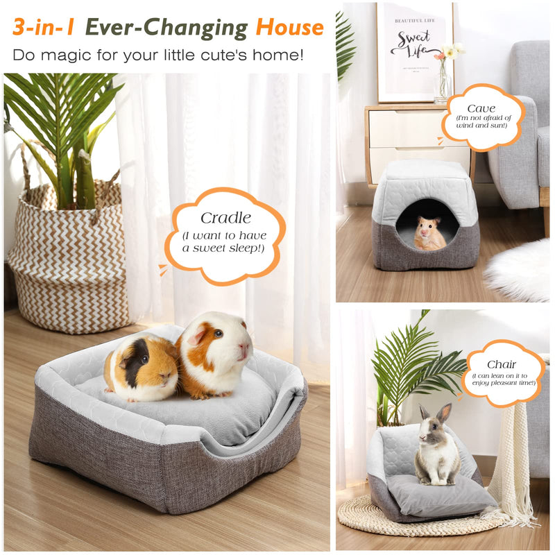 VavoPaw Guinea Pig Bed, 3-in-1 Small Animal Pets Houses Habitats Beds Warm Bunny Hideout Cave Accessory for Small Pets Hamster Chinchilla Ferret Rabbit Hedgehog Squirrel Gray - PawsPlanet Australia