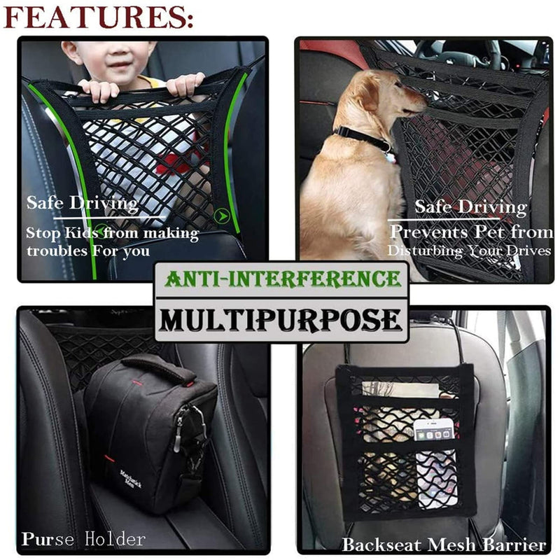 DYKESON Dog Car Net Barrier Pet Barrier with Auto Safety Mesh Organizer Baby Stretchable Storage Bag Universal for Cars, SUVs -Easy Install,Safer to Drive with Children and Pets 11.7 in × 11.7 in - PawsPlanet Australia