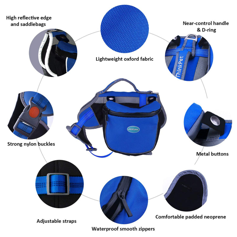 [Australia] - ThinkPet Outdoor Dog Backpack Reflective Saddle Bag - Dog Pack Double Bag for Hound Travel Rucksack for Medium Large Dogs S Light Blue Pack 