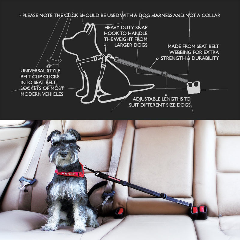 [Australia] - EzyDog Click - Best Dog Seat Belt Car Harness Attachment Dogs - Adjustable Dog Restraints Seatbelts Cars Black 