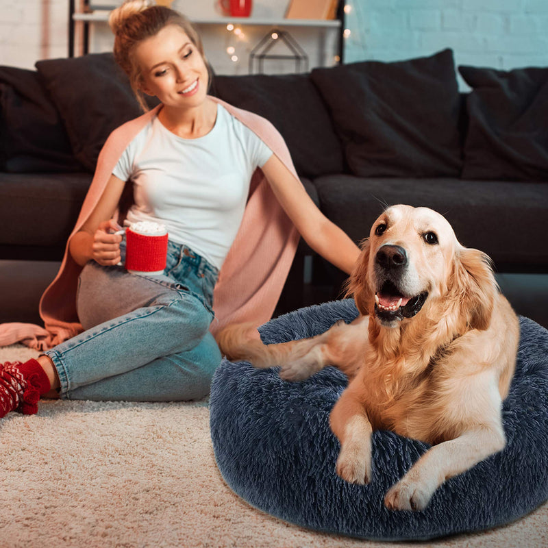 GORDITA Dog Bed for Medium Dogs Comfortable Donut Cuddler Round Dog Bed Anti-Slip Faux Fur Pet Bed Ultra Soft Pet Cushion Bed for Dog Cat Joint-Relief and Improved Sleep (24'' x 24'') Medium 24'' x 24'' Dark Gray - PawsPlanet Australia