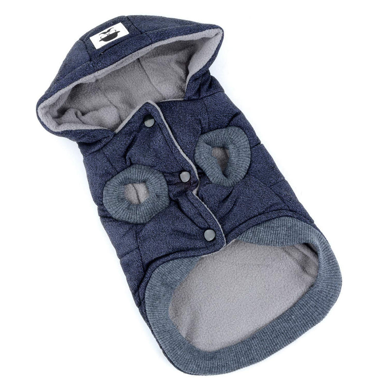 [Australia] - SELMAI Hooded Dog Coat Stylish Small Puppy Dog Clothes (Specially for Toy Breeds, Like Toy Poodle, Mini Pinscher, Shih tzu,Chihuahua, Size Runs Small One to Two Size Than US Size) S (Back:8.0";Chest:12.5";for 3-4 lbs) Blue 