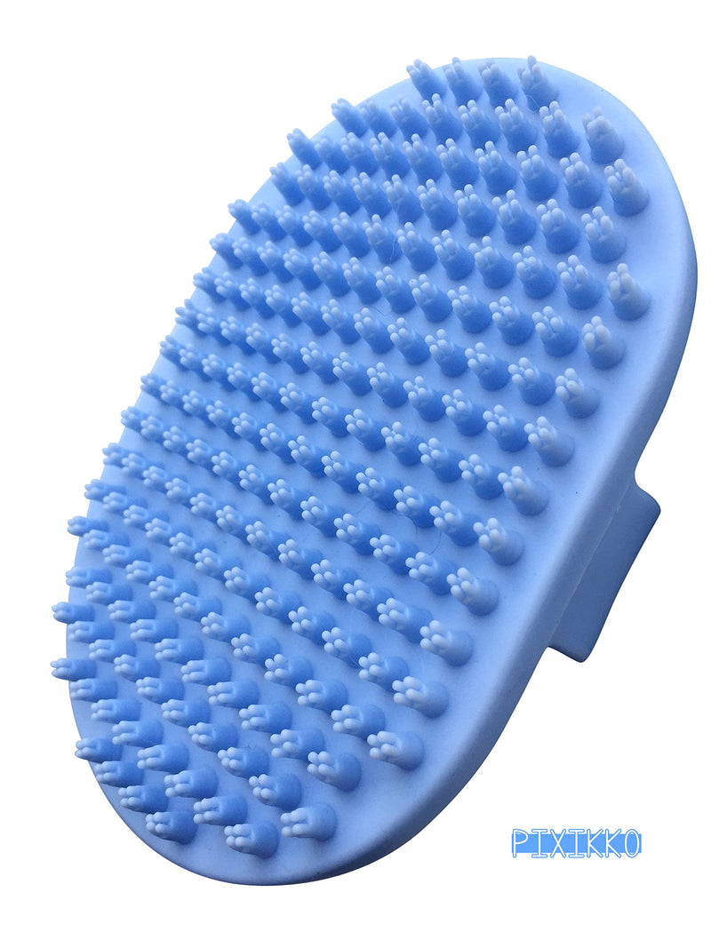 [Australia] - Pixikko Pet Curry Shampoo Brush/Comb for Bathing - Massaging - Deshedding - on Wet or Dry Hair 1-PC Blue 