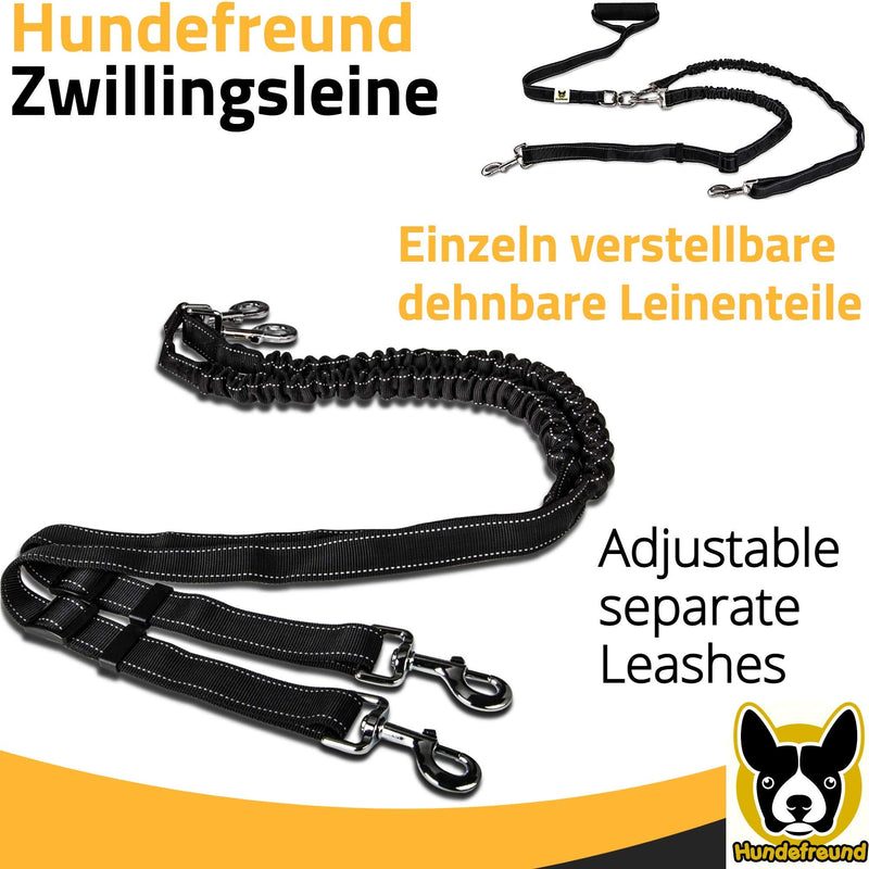 Twin leash - dog leash for 2 large dogs from 20 kg - double leash stretchable reflective 150 to 220 cm with soft grip - PawsPlanet Australia