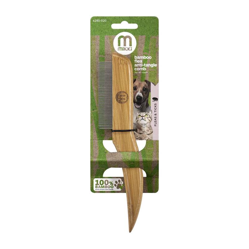 Mikki Bamboo Anti-Tangle Flea and Tick Removal Comb for Dog, Cat, Puppy, for All Coat Types, Removes Flea Eggs, Handmade from Natural Sustainable Bamboo - PawsPlanet Australia
