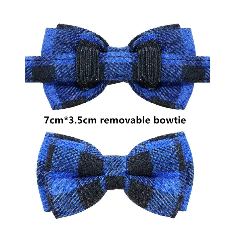 Olahibi Quick Release Check Pattern Cat Collar,Removable Bowtie,Bell for Adult Cat,Blue. S Blue - PawsPlanet Australia