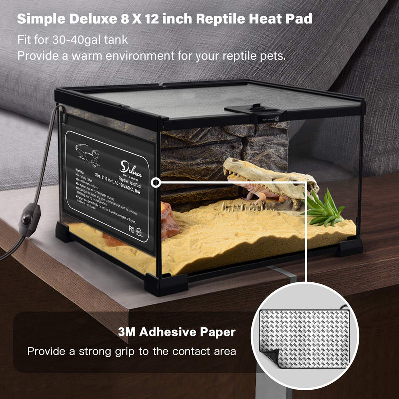 Simple Deluxe 2 Pack Reptile Heat Pad with Thermostat Temperature Adjustable Under Tank Heater 8 X 12 Inch 16W Terrarium Warmer Heating Mat for Lizard Spider, Frog Turtle Snake Plant 30-40gal Tank - PawsPlanet Australia