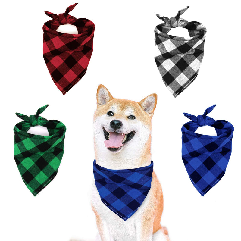 Dog Bandanas, 4pcs Washable Cotton Plaid Dog Scarf, Triangle Kerchief Dog Bibs, Accessories for Small Medium Large Sized Dogs Cat Pet (Red, Black, Blue, Green) - PawsPlanet Australia