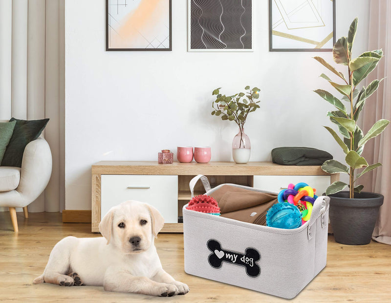 Canvas durable dog storage bin, dog toy basket, storage bins for dog toys - Perfect for organizing pet toys, blankets, leashes, bones and treats - WhiteMydog White My Dog - PawsPlanet Australia