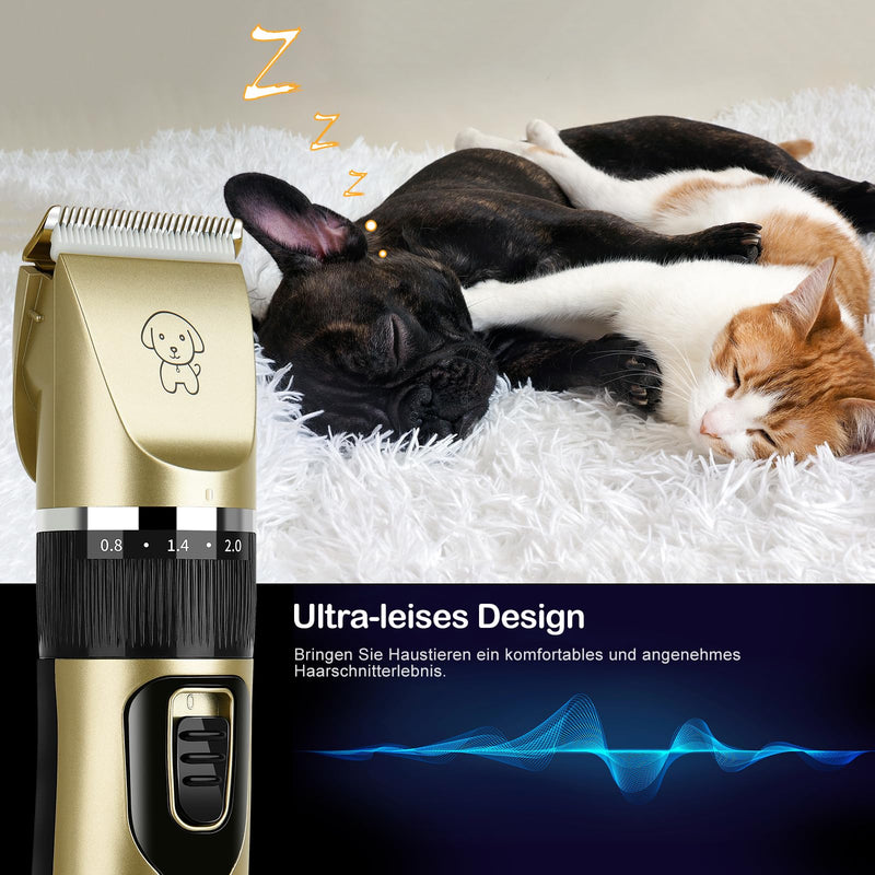 Dog clippers, quiet dog clippers, professional IPX7 animal hair clippers, hair clippers, dog razors, dog clippers for long hair, cats, thick/matted animal hair, gold - PawsPlanet Australia
