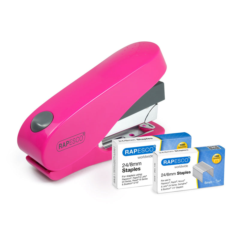 Rapesco 1468 Luna Less Effort Stapler with 2000 Staples, 50 Sheet Capacity, Fuchsia Hot Pink Luna Set - PawsPlanet Australia