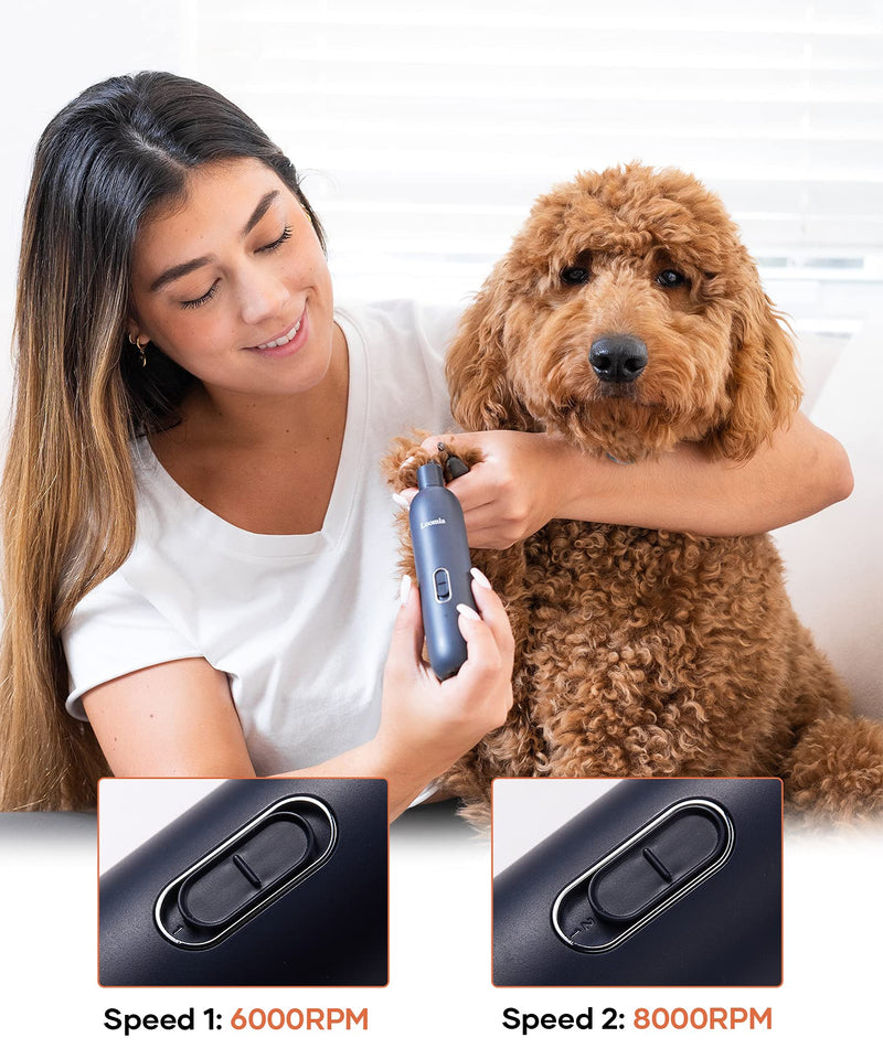 Loomla Dog Nail Grinder Upgraded - Professional 2 Speed Dog Nail Trimmers with Low Noise, USB Rechargeable Pet Nail Grinder, Paws Grooming and Smoothing for Dogs, Cats and Small Animals Dark Blue Gray - PawsPlanet Australia