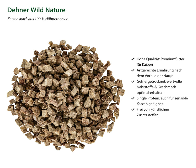 Dehner Wild Nature Cat Snack, Freeze-Dried, Chicken Hearts, 6 x 20 g (120 g) - PawsPlanet Australia