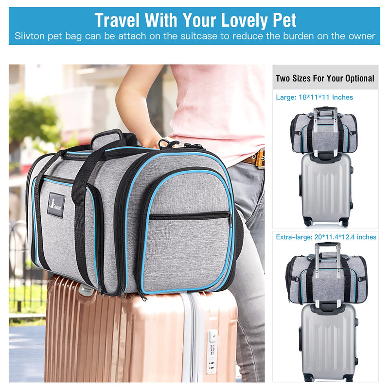 Siivton Pet Carrier for Cat, Puppy, Portable Four-sides Expandable Airline Approved Cat Carrier Travel Friendly Foldable Soft Fleece Bed Carry Your Pet With You Safely and Comfortably L - PawsPlanet Australia