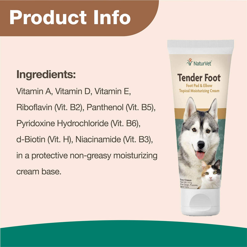 NaturVet – Tender Foot – Topical Moisturizing Cream – 5 oz – Multi-Vitamin Cream Protects, Repairs & Restores Foot Pads – Softens & Moisturizes Calloused Elbows – For Dogs & Cats - PawsPlanet Australia