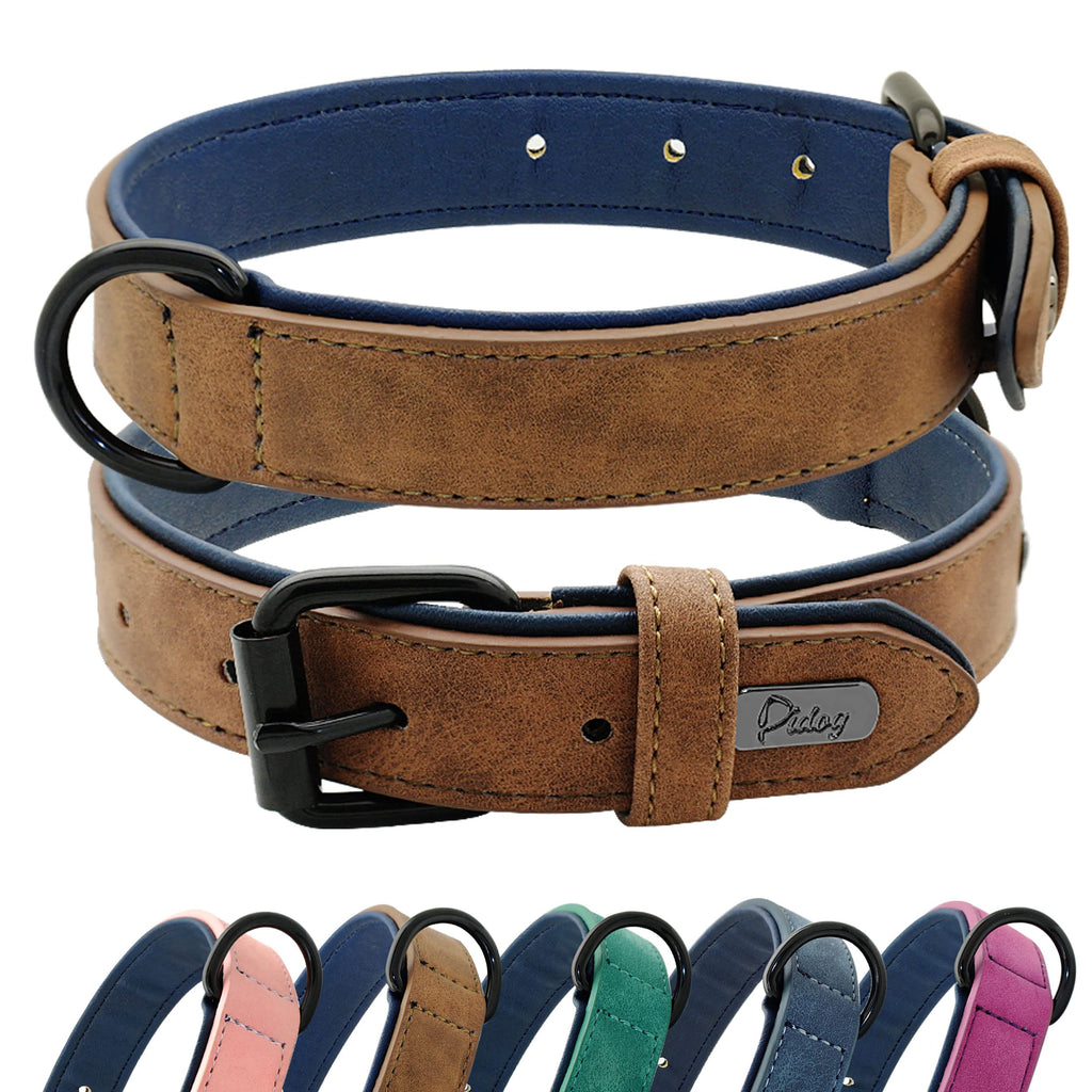 Didog Soft Padded Leather Dog Collar, Breathable Durable Leather Dog Collar with Adjustable Rustproof Metal Buckle for Medium and Large Dogs, Brown, SS: Fit 10-12" Neck - PawsPlanet Australia