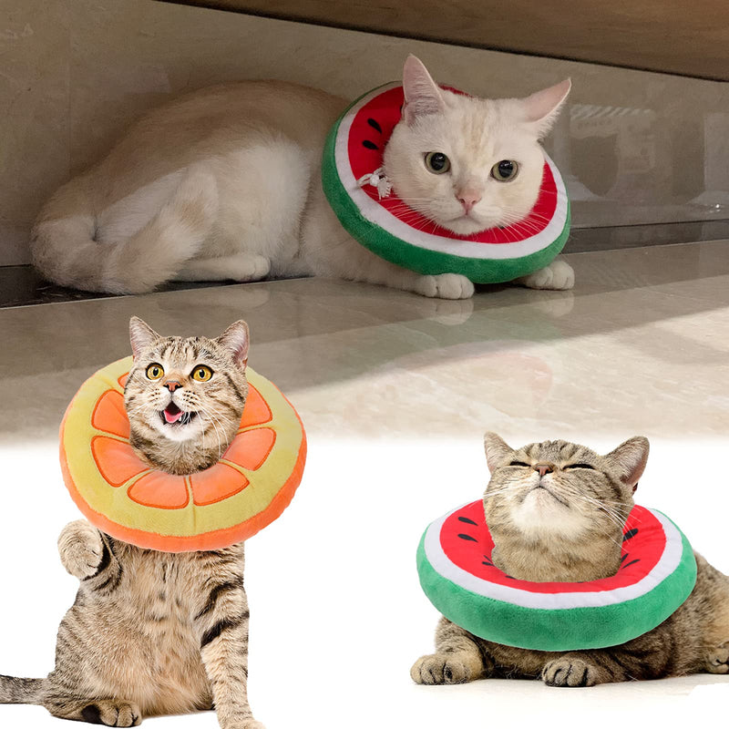Frienda 2 Pieces Adjustable Cat Cone Collar Soft Cat Recovery Collar Cute Cat Elizabethan Collars Pet Neck Cone for Kitten and Small Dogs, Orange and Watermelon - PawsPlanet Australia