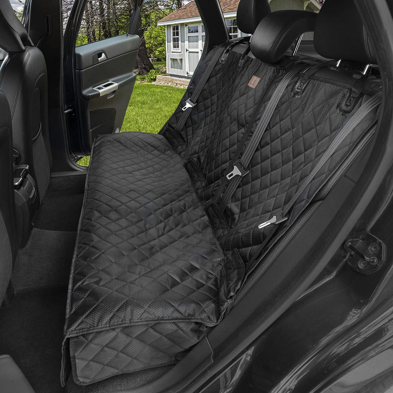 iPuppy Premium Back Seat Cover for Dogs with Isofix - Waterproof Dog Car Seat Cover with Armrest Opening - Quilted, Scratch Proof and Non-Slip Car Seat Cover for Dogs - 45 x 133cm (Black) - PawsPlanet Australia