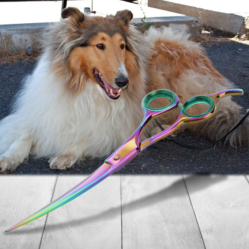 [Australia] - SHARF Professional 8.5" Curved Rainbow Pet Grooming Scissors: Sharp 440c Japanese Clipping Shears for Dogs, Cats & Small Animals| Rainbow Series Hair Cutting/Clipping Scissors w/Easy Grip Handles 