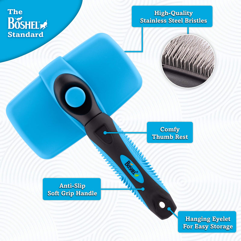 BOSHEL Dog Slicker Brush - Self Cleaning Brush - Cat & Dog Grooming Brush for Small, Medium & Large Pets - Pet Slicker brush for Detangling Hair, Removing Matted Fur, Combing Undercoats & Dog Massage - PawsPlanet Australia