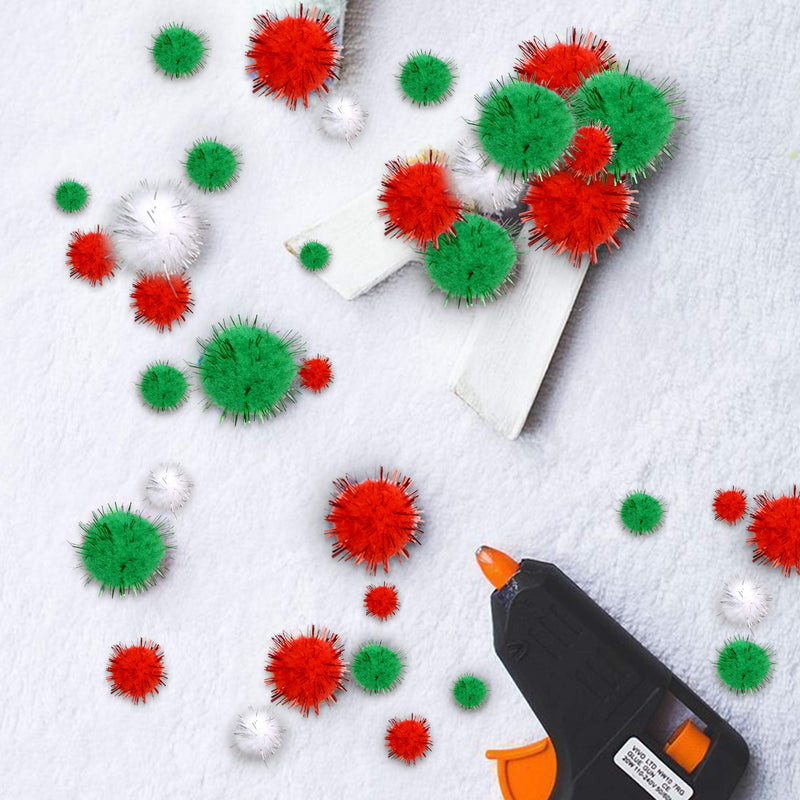 GREENTIME Christmas Pom Pom 1140 Pcs Glitter Fluffy Balls Pompoms Red Green White for DIY Crafts Home Party Xmas Decorations Supplies (4 Sizes) - PawsPlanet Australia