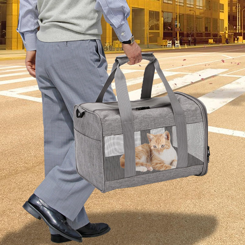 MUYG Travel Carrier for Cats,Cat Soft-Sided Carriers Collapsible Ventilated Breathable Puppy Carrier for Small Dogs Airline Approved Cats Carrier for Small Medium Cat Dog Puppies Under to 15 Lb(Grey) - PawsPlanet Australia