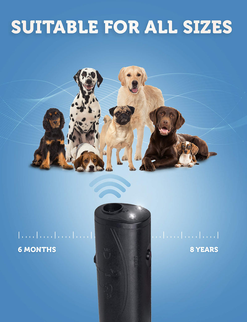 PETSOLE Anti Barking Device - Ultrasonic Dog Barking Deterrent & 2 in 1 Bark Control Whistle Tool, Pet Training Device, Handheld Trainer and Silencer, Stop Barking & Repellent Indoor - PawsPlanet Australia