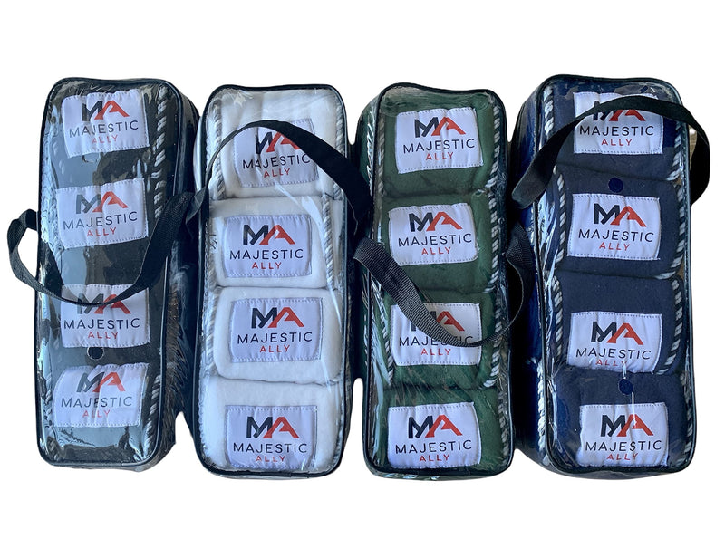 Majestic Ally Fleece Polo Leg Wraps with Braided Rope for Horses - Set of 4-5" X 10' Black - PawsPlanet Australia