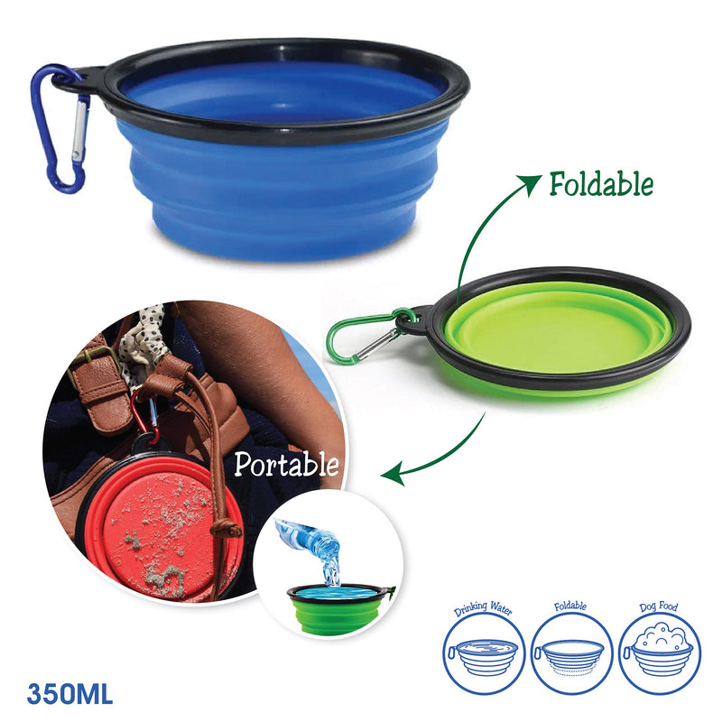 ARTISTRY® 2 Pack Collapsible Dog Bowl |Portable Travel Dog Bowl for Small Pet Dog Cat |Silicone Collapsable Dogs Drinking Bowl for Food Water Feeding with Metal Hook |Foldable Dog Bowl(Blue & Green) Blue & Green - PawsPlanet Australia
