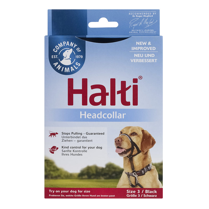 HALTI Headcollar Size 3 Black, UK Bestselling Dog Head Harness to Stop Pulling on the Lead, Easy to Use, Padded Nose Band, Adjustable & Reflective, Professional Anti-Pull Training Aid for Medium Dogs - PawsPlanet Australia