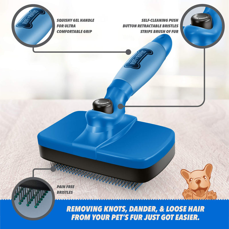Ruff 'N Ruffus Self-Cleaning Slicker Brush With PAIN-FREE Bristles | Gently Removes Loose Undercoat, & Tangled Hair | For Cats & Dogs | Reduces Shedding by 95% + FREE Pet Nail Clipper & Comb included (Blue slicker Brush (Upgraded Gel Handle) + 2 Free B... - PawsPlanet Australia