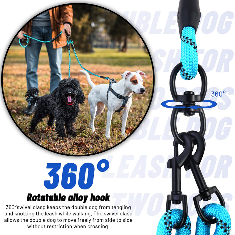 LELE LIFE Double Dog Leash for Two Dogs Heavy Duty Reflective Double Leashes for 2 Dogs 360° Rotating Double Dog Leash Tangle Free Large Dogs and Medium Dogs with Blue - PawsPlanet Australia