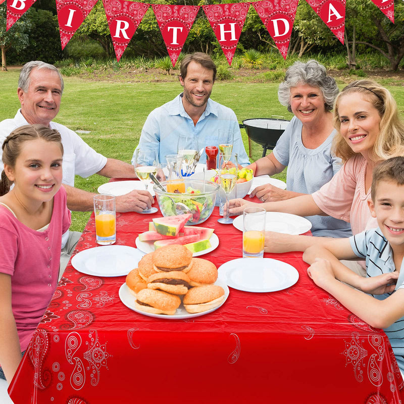 Bandana Western Party Tablecloth Red Paisley Print Plastic Table Cover Red Dandana Design Table Cloth Rectangle Floral Tablecloth for Western Cowboy Themed Party Decorations, 51 X 87 Inches (3 Pack) 3 - PawsPlanet Australia