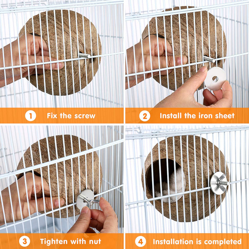 POPETPOP Natural Coconut Shell Bird House Small Animal Hideout Hut Sleeping Breeding Nest for Dwarf Hamster Parakeet Budgie Bird Cage Toy - PawsPlanet Australia