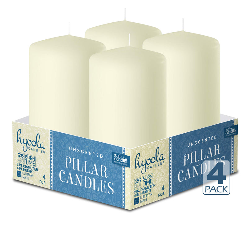 Hyoola Ivory Pillar Candles 2-inch x 4-inch - Unscented Pillar Candles - Set of 4 - European Made - PawsPlanet Australia