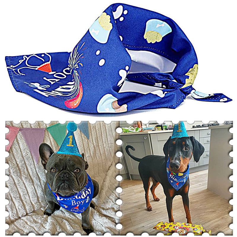 BIPY Dog 1st Birthday Hat Bandanas Set for Boys Small Medium Pets Blue Headdress Costumes Grooming Supplies Pet Party Celebration Decoration BLUE-HatBandana - PawsPlanet Australia