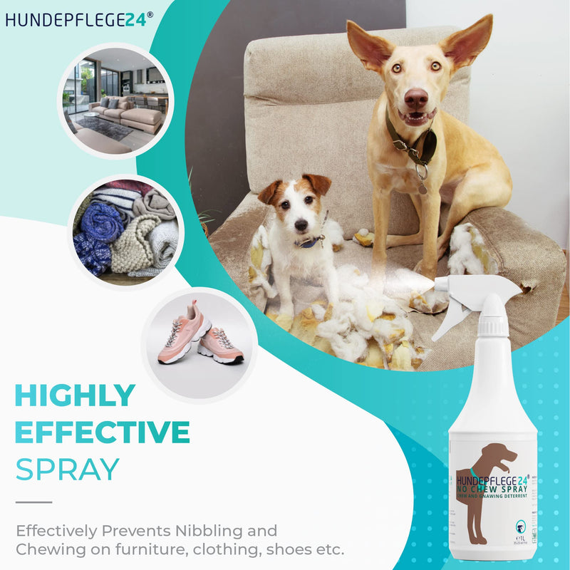 Hundepflege24 Anti Chew Dog Spray - 1000ml - Effective Dog Repellent Spray, Anti Licking & No Chew Spray for Dogs & Cats - Effective against Chewing and Licking - For Furniture, Clothing & Shoes - PawsPlanet Australia