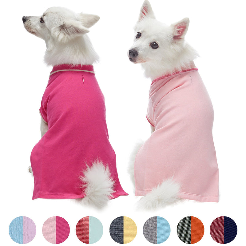 [Australia] - Blueberry Pet 7 Colors Pack of 2 Back to Basic Cotton Blend Dog Polo Shirts with Personalized Option Non-customized - Back Length 16" Pack of 2 - Amaranth Red + Pink 