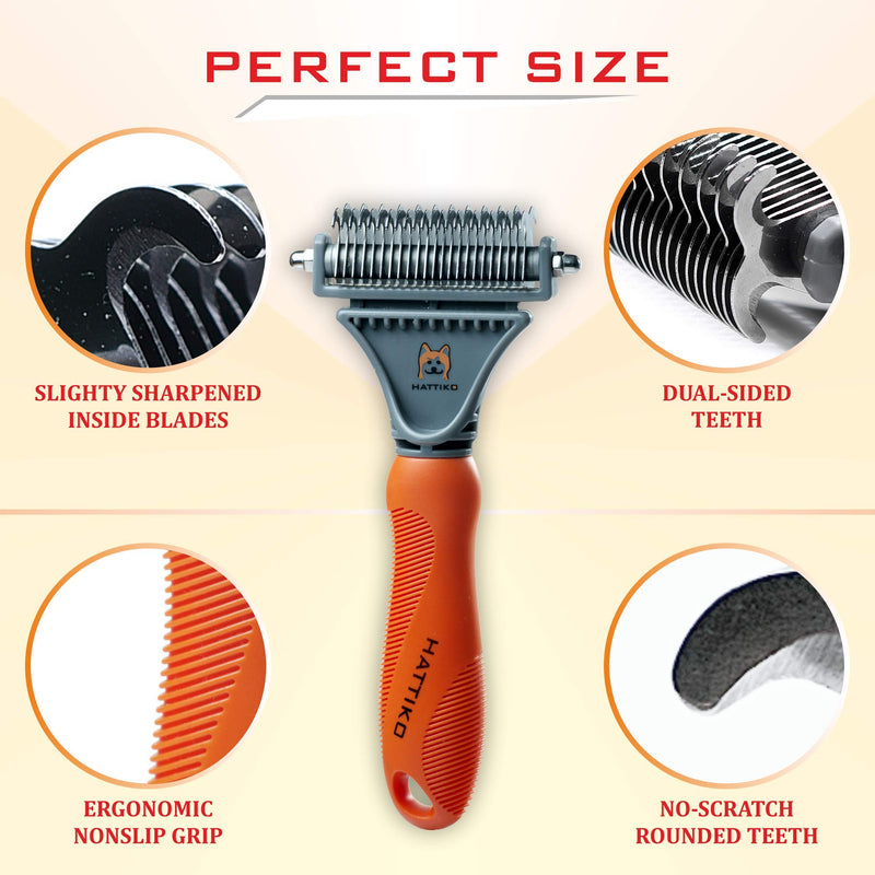 [Australia] - HATTIKO Pet Grooming Tool - Dematting Brush for Dogs & Cats with 2 Sided Undercoat Rake for All Mats & Tangles and Knots Removing for Long & Medium Hair red 