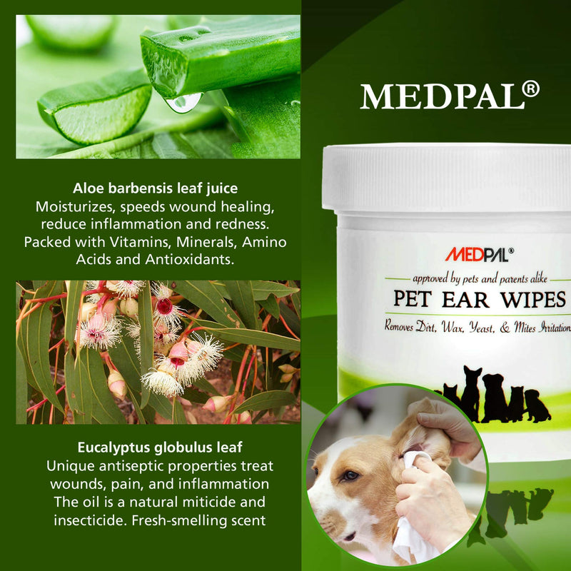 MedPal Professional Pet Ear Cleansing Wipes for Dogs and Cats - Dog Ear Wipes Used to Stop Itching, Prevent Mites, Yeast & Ear Infections. - Advanced Formula! (100 Count) - PawsPlanet Australia